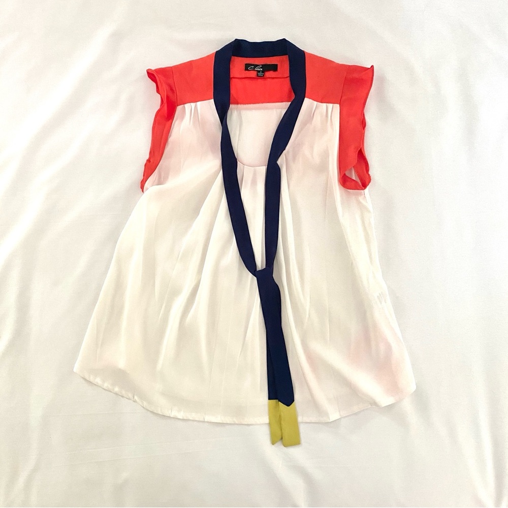 C. Luce Colorblock Scarf Tie Blouse